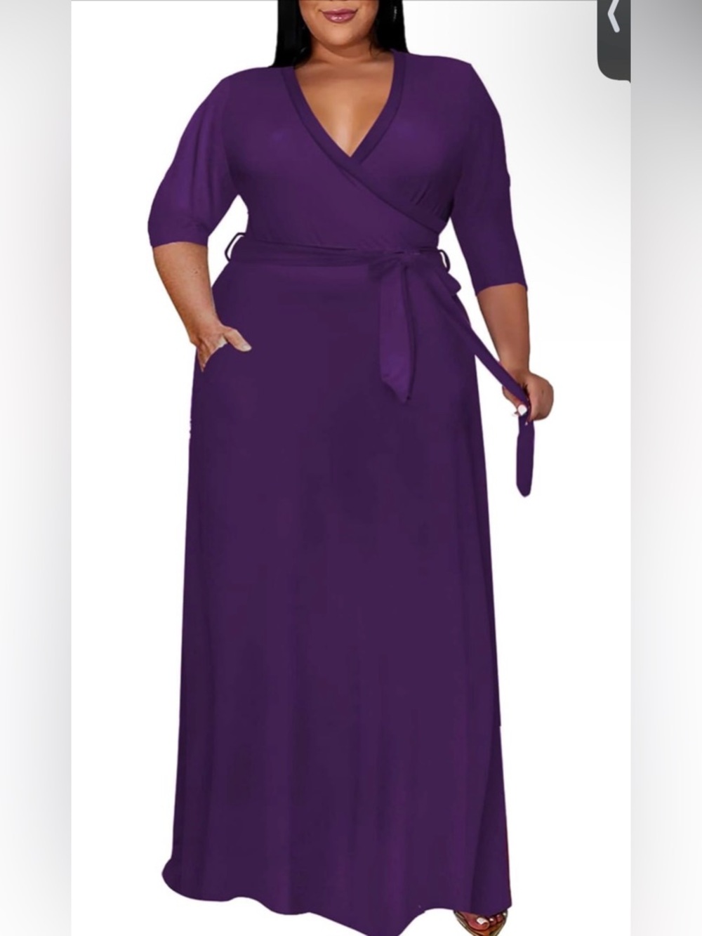 Plus Size Dress for Women - 3/4 Sleeve V Neck Maxi Dresses for Women